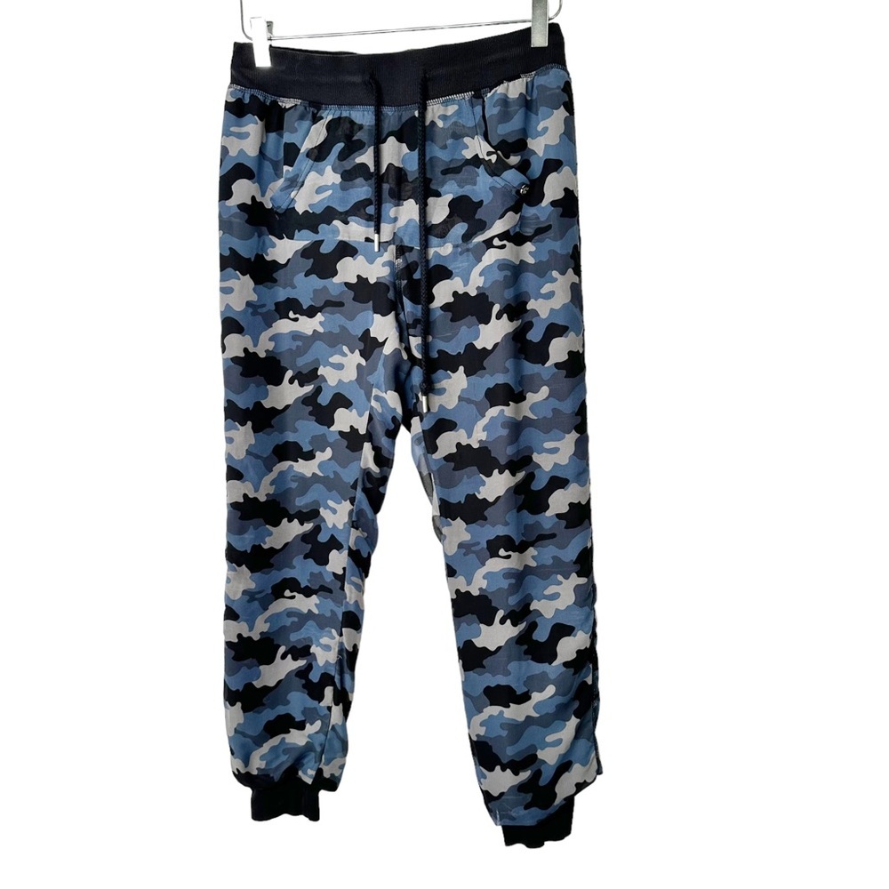 Blue Camo Camouflage Silk-Like Cropped Jogger Pants Size Small
